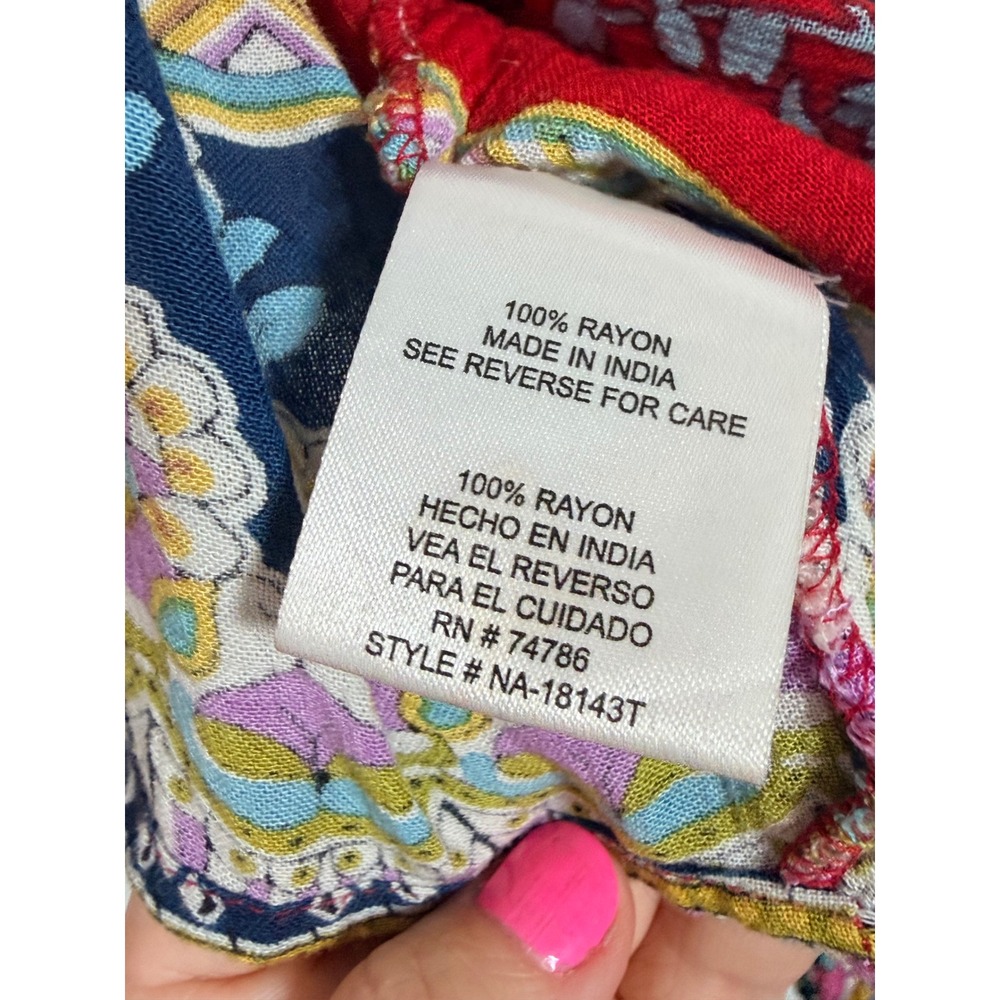 Patrons of Peace Red Floral Tie Front Crop Top Boho Mixed Print Blouse Medium - Picture 5 of 6